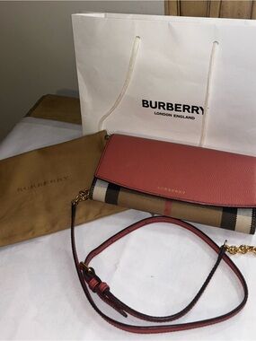 Burberry Coral Leather & Vintage Check Crossbody Wallet